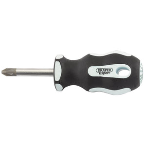 A compact Draper Pz Type Soft Grip Screwdriver, No.2 X 38mm - 995PZ, with a black and white ergonomic handle labeled "Draper Expert," featuring durable SVCM blades for enhanced performance.