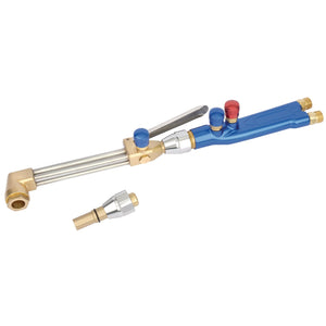 The Draper Heavy Duty Shank (For Use With Stock Nos. 35032 And 35033 - W710) is a welding torch with a blue handle, brass-colored components, and an attached hose. It also includes a separate nozzle that is ideal for the automotive trade.