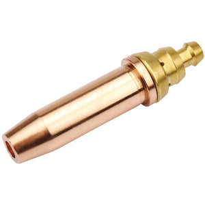 A close-up view of the Draper Propane Cutting Nozzle, 1/32" - W721, featuring a tapered end, chrome outer finish, and brass fittings.