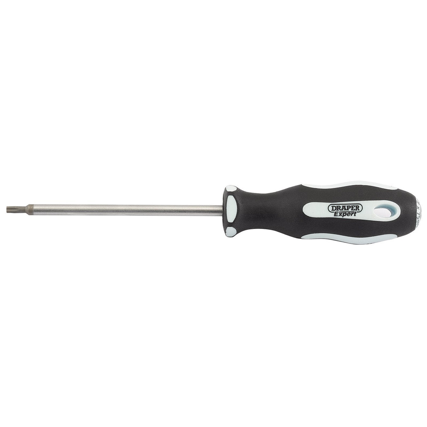 The Draper Tx-Star® Soft Grip Screwdriver, T9 X 75mm - 995TX features a black and white handle with a comfortable soft grip, a metal shaft, and "Draper Expert" branding.