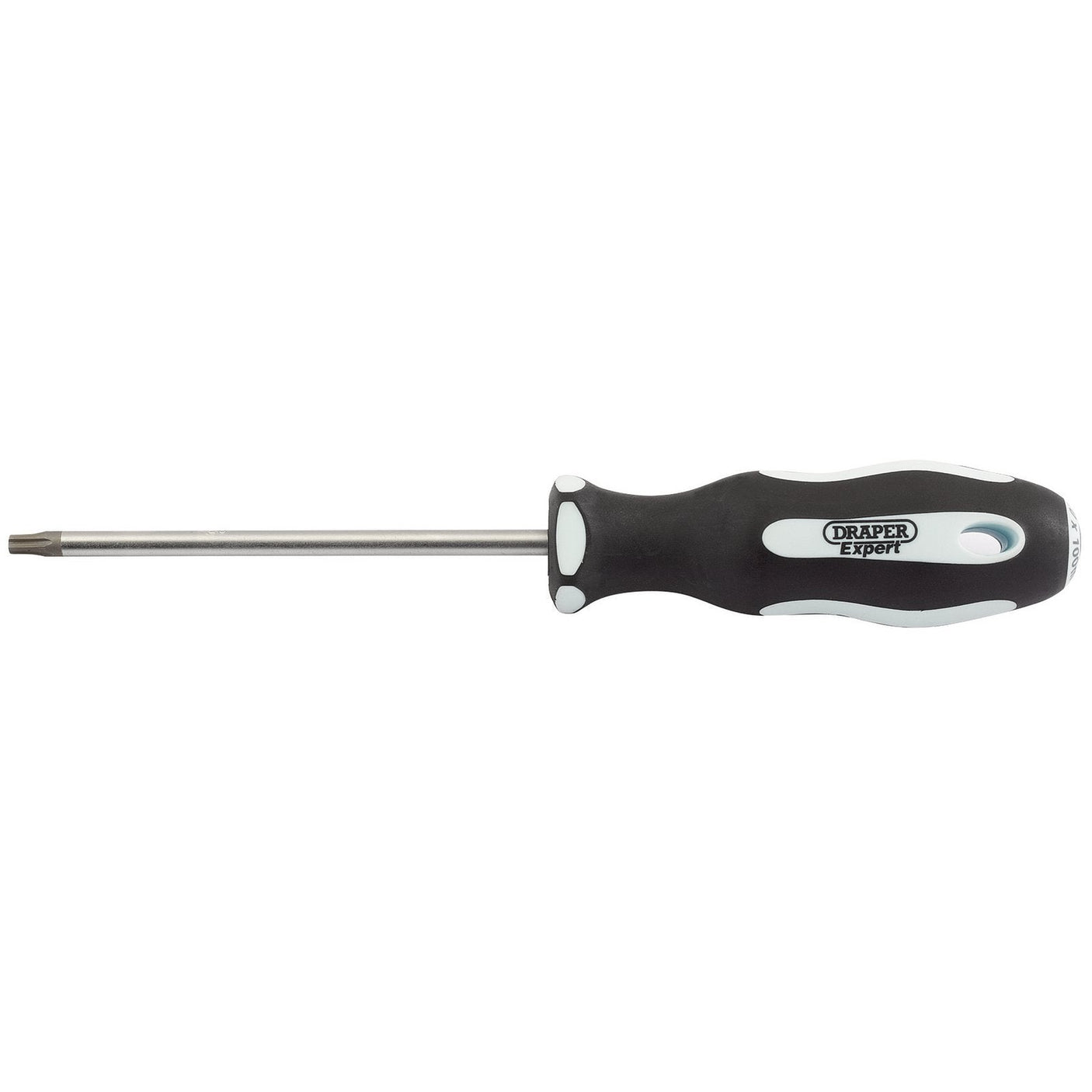 Image of a Draper Tx-Star® Security Soft Grip Screwdriver, featuring a metal shaft, SVMC+ blades, and a T20T head, with a 100mm length and soft grip for added comfort.