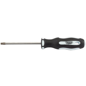 A Draper Tx-Star® Security Soft Grip Screwdriver, T27T X 100mm (model 995TXT), featuring a long shaft and a Torx head, with an oil and solvent resistant handle for a comfortable grip.