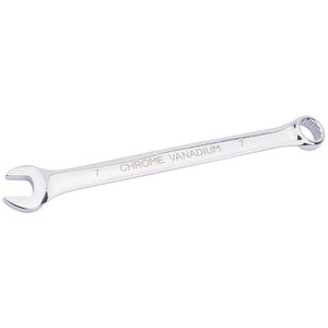 The Draper Hi-Torq® Short Pattern Metric Combination Spanner, 7mm - 8233MM from Draper features a chrome vanadium steel construction with an open-end on one side and a box-end on the other, providing excellent corrosion protection.