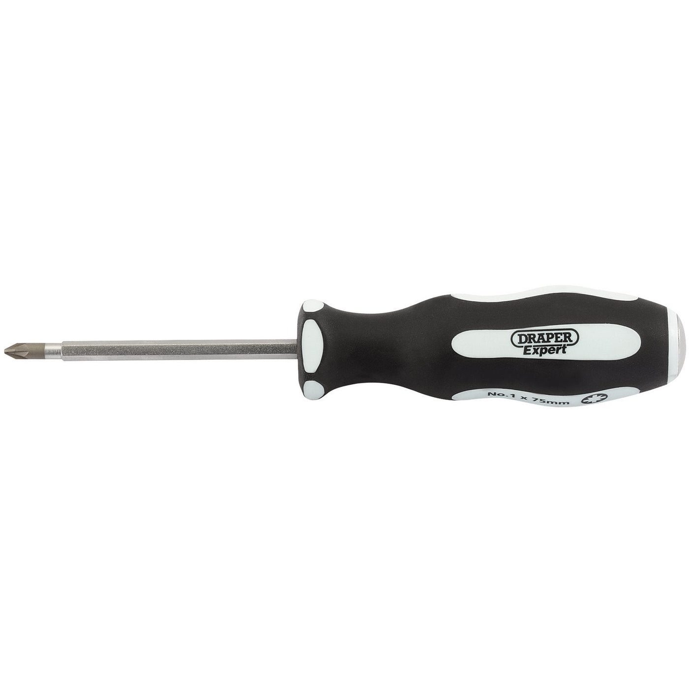 A Draper Pound Thru' Pz Type Soft Grip Screwdriver, No.3 x 150mm - 996PZ/PT, featuring a black and white ergonomic soft grip handle.