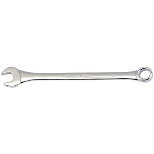 The Draper Imperial Combination Spanner, 1/2" - 8220AF, crafted from durable chrome vanadium steel, features an open end on the left and a box end on the right. It's designed for tightening or loosening nuts and bolts, enhanced with corrosion protection and engineered to meet DIN3113 Specifications.