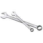 Two Draper Imperial Combination Spanners, one larger than the other, laid diagonally crossing each other. Made from durable chrome vanadium steel with excellent corrosion protection, these wrenches feature open ends on one side and closed ring ends on the other, embodying Draper HI-TORQ quality.