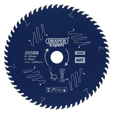 Draper Expert Tct Circular Saw Blade For Wood With Ptfe Coating, 255 X 30mm, 60T - SBE6 - Farming Parts