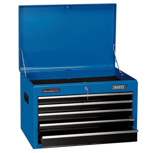 The Draper Tool Chest, 5 Drawer, 26" (660 X 445 X 430mm) in Blue - TC5D/B features a raised lid, ball bearing runners, and a secure integral locking system.