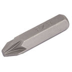 The Draper Pz Type Impact Screwdriver Bit, No. 3 - 2800M/PZ is a metal Pozidriv PZ3 bit with an 8mm hexagon shank base and a pointed, cross-shaped tip, making it ideal for impact screwdriver sets.