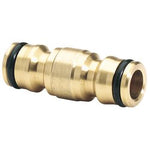 The Draper Brass Two Way Coupling, 1/2" - GWB5/H, features black O-rings on both ends and is ideal for garden hoses and sprinklers.