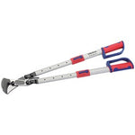 A pair of Draper Knipex 95 32 038 Ratchet Action Telescopic Cable Shears with red and blue telescopic aluminum handles and silver blades.