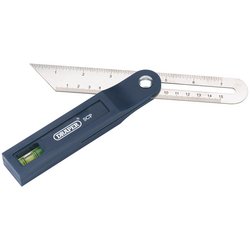 The Draper Adjustable Carpenter's Bevel, 200mm - 5CP features a tempered steel blade and a spirit level integrated into the handle, designed for precision measurements and shown in an open position.