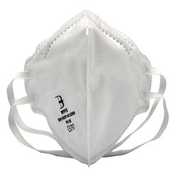 The Draper Ffp2 Fold Flat Mask Si Mod (Pack Of 5) - FM/FFP2/5 is a white, folded N95 respirator mask featuring ear straps and printed text on the front, designed to protect against airborne particles.