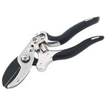 A pair of Draper Expert Deluxe Anvil Secateurs, 200mm - GASE, featuring a black and silver design with a curved blade made of SK5 high carbon steel and ergonomic forged aluminium handles.