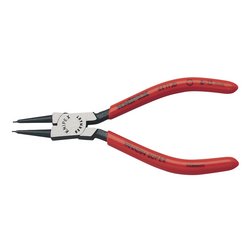 A pair of Draper Knipex 44 11 J0 Straight Internal Circlip Pliers, featuring red handles, pointed tips, and black grips, made from chrome vanadium electric steel.