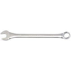 The Draper Imperial Combination Spanner, 7/8" - 8220AF, is a shiny, silver tool made of durable chrome vanadium steel. It features an open end on one side and a ring end on the other, meeting DIN3113 Specifications.