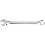 The Draper Imperial Combination Spanner, 7/8" - 8220AF, is a shiny, silver tool made of durable chrome vanadium steel. It features an open end on one side and a ring end on the other, meeting DIN3113 Specifications.