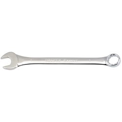 This Draper Imperial Combination Spanner, 1" - 8220AF, is crafted from durable chrome vanadium steel. It features an open end on one side and a closed, ratcheting end on the other. This Draper HI-TORQ tool is designed to meet DIN3113 specifications for professional use.