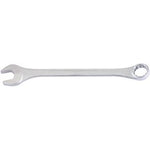 The Draper Heavy Duty Long Pattern Metric Combination Spanner, 50mm - 8220 MM, is a robust tool featuring an open end on the left and a box end on the right. Crafted from chrome vanadium steel and meeting DIN3113 specifications, it is perfect for tightening or loosening nuts and bolts.