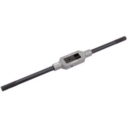 The Draper Bar Type Tap Wrench, 6.80 - 23.25mm - TW, is a metal T-handle tool with a rectangular opening in the center and hardened jaws for securely holding and turning taps used in threading.