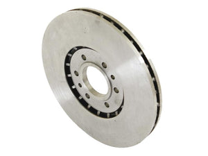 A high-angle view of the Sparex Brake Disc (S.37336), with an outer diameter of 260 mm, in silver metal featuring perforations and vented slots designed for automotive use, showcasing its durable lining material.