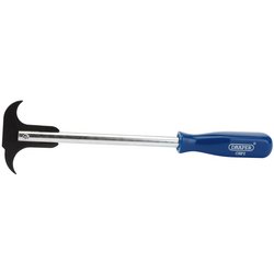 Image of the Draper Universal O-Ring And Seal Puller - ORP2, a metal hand tool with a double-edged blade, blue handle, and an integrated universal seal puller, designed for removing weeds and roots.