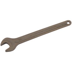 The Draper Single Open End Spanner, 10mm - 5894, crafted from chrome vanadium steel and featuring a hole at the handle's end, is commonly used for tightening or loosening nuts and bolts.