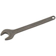 The Draper Single Open End Spanner, 17mm - 5894, made from chrome vanadium steel and finished with black phosphate, has a hole at the handle's end and is perfect for tightening and loosening bolts and nuts.