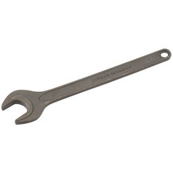 The Draper Single Open End Spanner, 17mm - 5894, made from chrome vanadium steel and finished with black phosphate, has a hole at the handle's end and is perfect for tightening and loosening bolts and nuts.