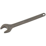 The Draper Single Open End Spanner, 17mm - 5894, made from chrome vanadium steel and finished with black phosphate, has a hole at the handle's end and is perfect for tightening and loosening bolts and nuts.