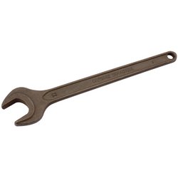 The Draper Single Open End Spanner, 22mm - 5894, by Draper, features an open jaw at one end and a hole at the other for hanging, and is made of durable chrome vanadium steel.