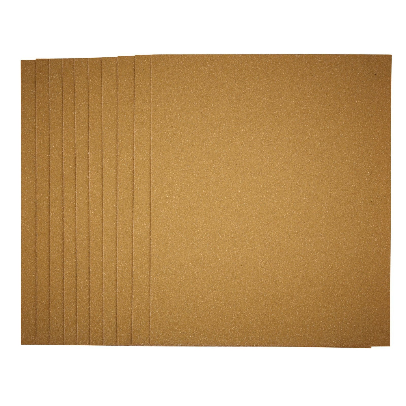 Eight Draper General Purpose Sanding Sheets, 230 x 280mm, 60 Grit, from a pack of ten are displayed in a fanned-out pattern against a white background.