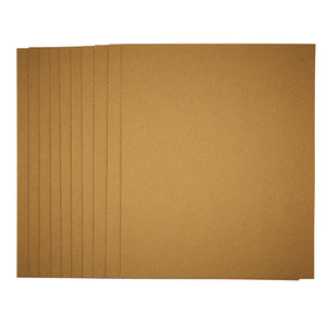 Eight Draper General Purpose Sanding Sheets, 230 x 280mm, 60 Grit, from a pack of ten are displayed in a fanned-out pattern against a white background.