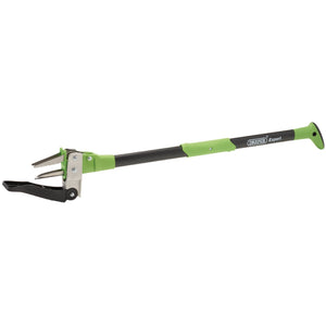 The Draper Expert Long Handled Weed Puller - LHWP, by Draper, is a green and black garden tool with stainless steel claws and a long handle designed for removing weeds from the ground. It features an ergonomic design for comfortable use.