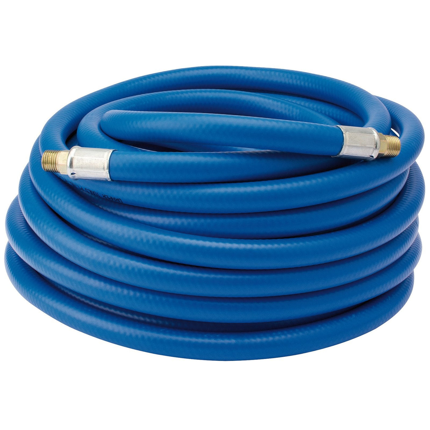 A 15-meter Draper Air Line Hose with a 3/8" (10mm) bore and 1/4" BSP metal connectors on both ends, featuring zinc plated fittings for added durability.