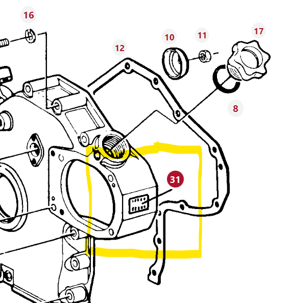 Diagram of a mechanical assembly showing various components labeled with numbers. A specific part, marked 31, is highlighted in yellow and identified as AGCO | Decal - 385202010050, typical of the Vario series and Fendt models.