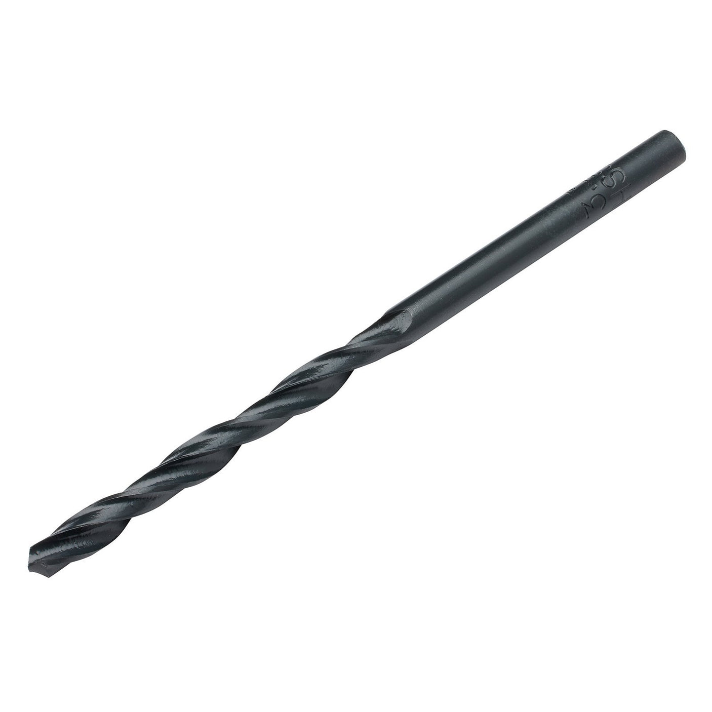 The Draper Hss Drill Bit, 3.3mm - H29MPB, is a single black metal twist drill bit featuring a cylindrical shank and helical flute design for drilling purposes, compliant with ISO 235 standards.