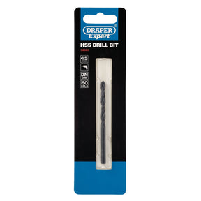 A Draper Hss Drill Bit, 4.5mm - H29MPB, in its original blue and black packaging and compliant with ISO235/1 standards.