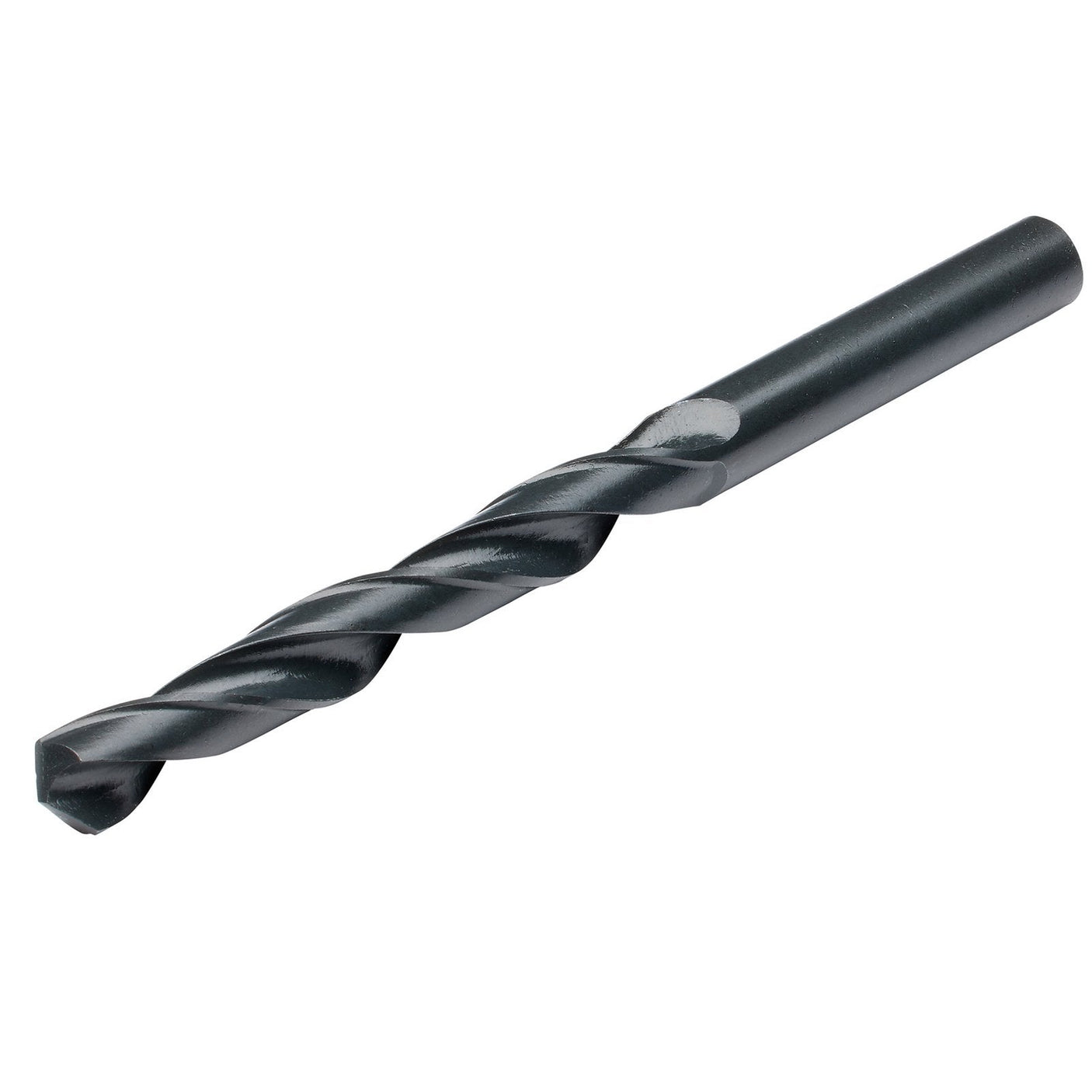 A Draper Hss Drill Bit, 9.5mm - H29MPB, compliant with DIN338 standards and featuring a cylindrical shank, lies on a white background.