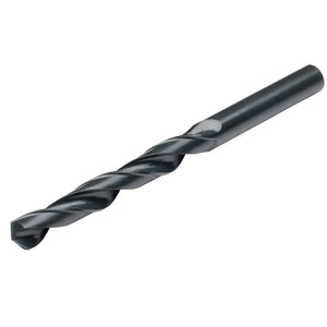 A Draper Hss Drill Bit, 9.5mm - H29MPB, compliant with DIN338 standards and featuring a cylindrical shank, lies on a white background.