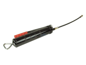 The Sparex Grease Gun (Standard Duty) features a black cylindrical body, a flexible hose, a red handle attachment, and a rigid steel extension for precision.