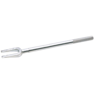 The Draper Fork Type Long Reach Ball Joint Separator, 19mm - N148 is a flat metal tool featuring a textured handle, forged carbon steel construction, and a forked end.