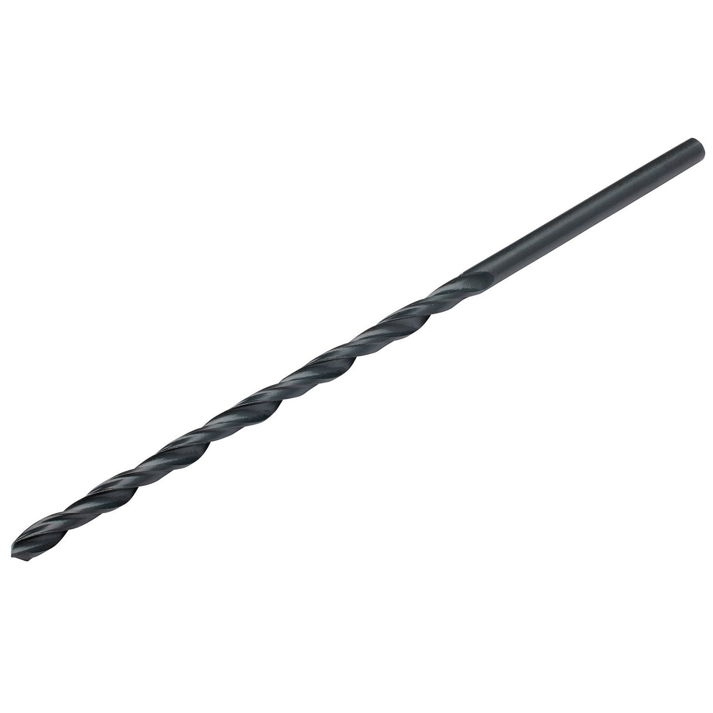 The Draper HSS Extra Long Drill Bit, measuring 3.5 x 100mm (H29MC/L), features a pointed tip and spiral flutes, and is designed to meet DIN 340 ISO 494 standards.