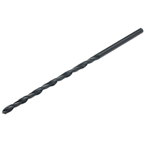 The Draper HSS Extra Long Drill Bit, measuring 3.5 x 100mm (H29MC/L), features a pointed tip and spiral flutes, and is designed to meet DIN 340 ISO 494 standards.