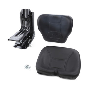 Introducing the AGCO Parts Genuine Trainer Seat for Massey Ferguson models (Product Code: 3901818M92). This black seat assembly comes complete with a metal bracket and hardware kit. It features a curved backrest and cushioned seat, designed to offer ergonomic comfort specifically for Massey Ferguson equipment.