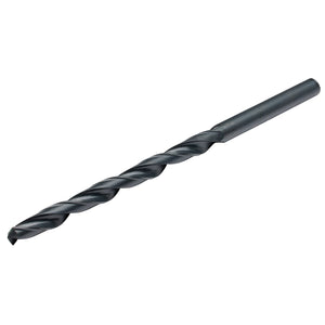 The Draper HSS Extra Long Drill Bit, 9.0 x 170mm - H29MC/L features a cylindrical shank on one end and a spiral cutting edge on the other, designed for drilling holes in various materials. Manufactured to ISO 494 standards, this black high-speed steel drill bit ensures precision and durability from the reputable Draper brand.