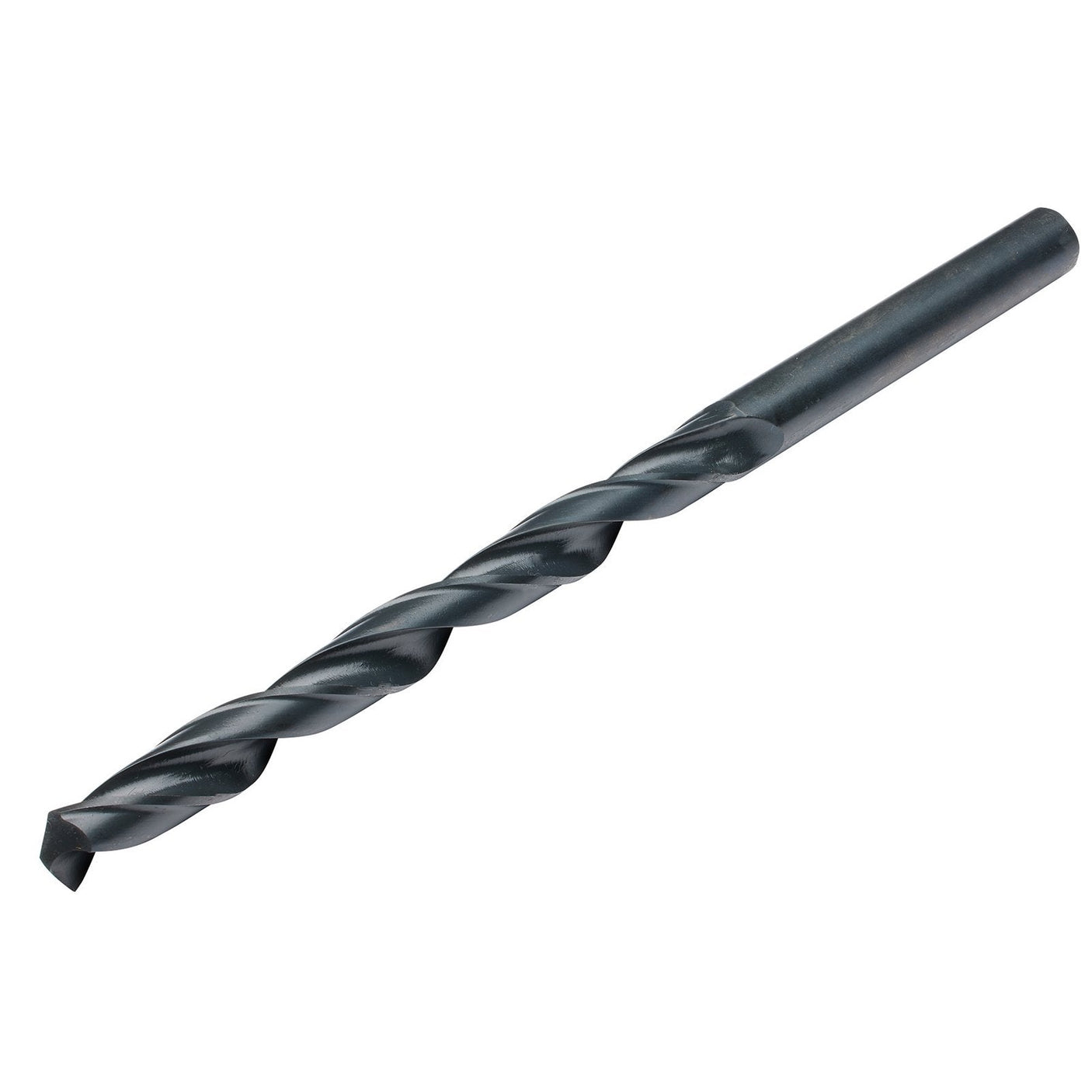 A Draper HSS Extra Long Drill Bit, 10 x 184mm - DBHSSL, features a cylindrical shank and a spiraled cutting edge, crafted from Expert Quality HSS drill bits standards in black.