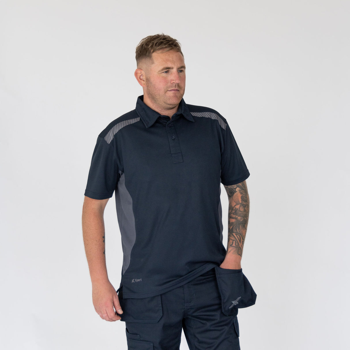 Xpert Pro Stretch Polo Shirt Navy/Grey - Farming Parts