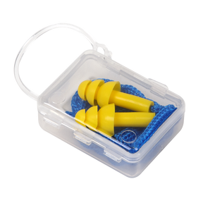 The Sealey Corded Ear Plugs - 402/1 come in a clear plastic case and feature yellow earplugs with a blue cord, a triple flange design, and an impressive SNR rating of 32dB.