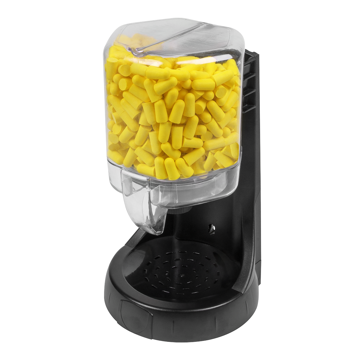 A sleek Ear Plugs Dispenser Disposable - 250 Pairs - 403/250D by Sealey, filled with yellow disposable ear plugs for ultimate noise protection.